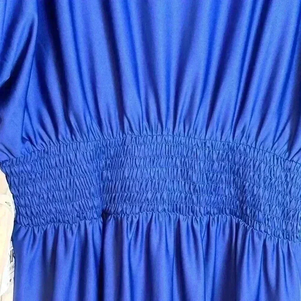 NWT! Royal Blue Split Sleeves Smocked Elegant Cocktail Long Maxi Dress (3X) - Picture 9 of 10